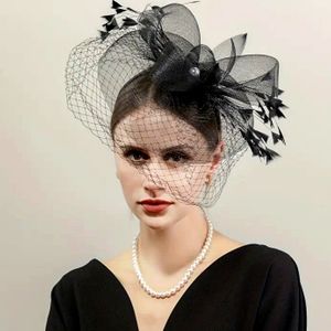 Beloved Millinery Black Tulle Pearl Feather Fascinator Tea Church Funeral